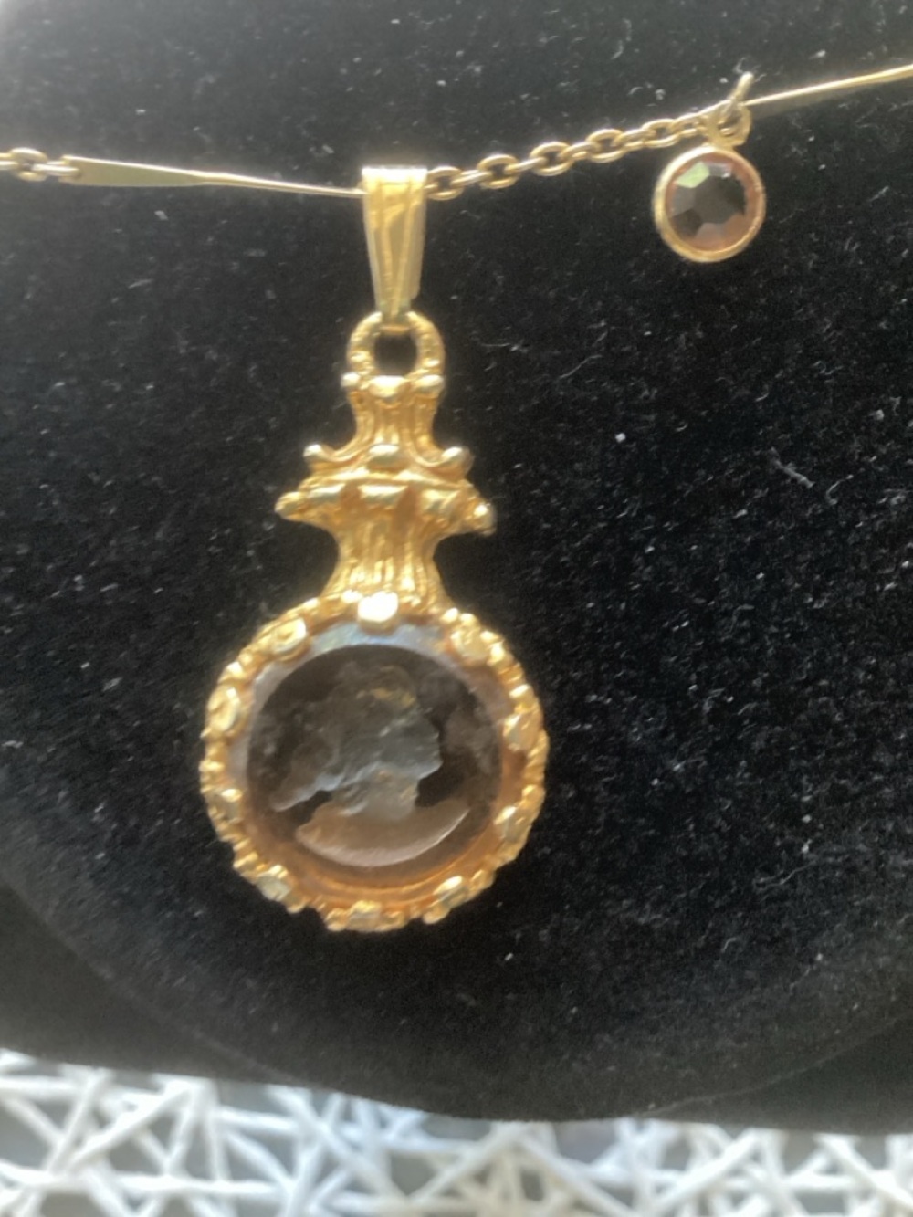 Gold Pendant Necklace with Smoky Brown Gemstone - Women Jewelry - Picture 2 of 6